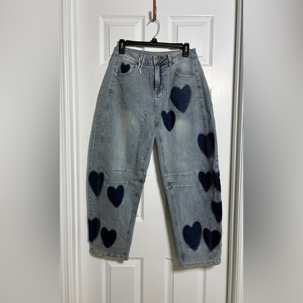 Stylish Blue Heart Boyfriend Jeans
